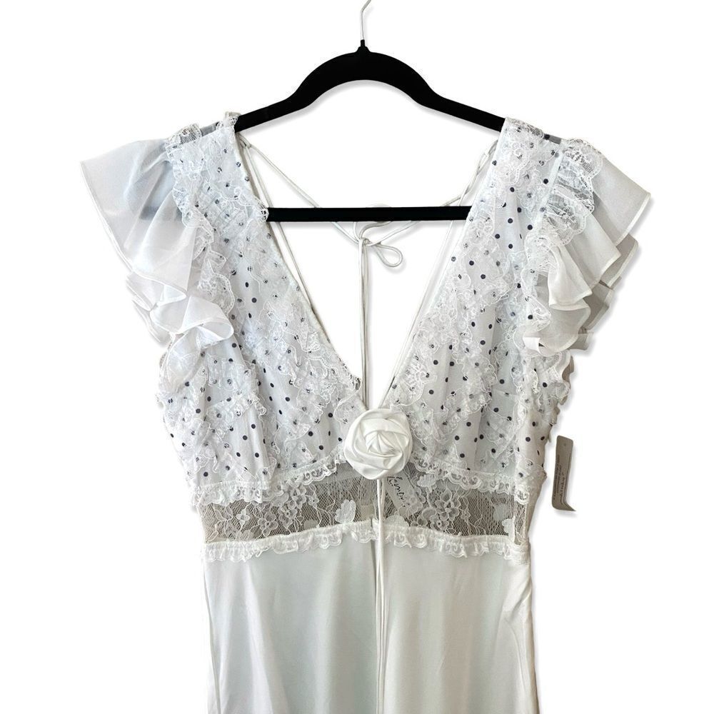 For Love And Lemons Carmen maxi dress white rosette dot print slip bridal NWT L - Picture 6 of 15